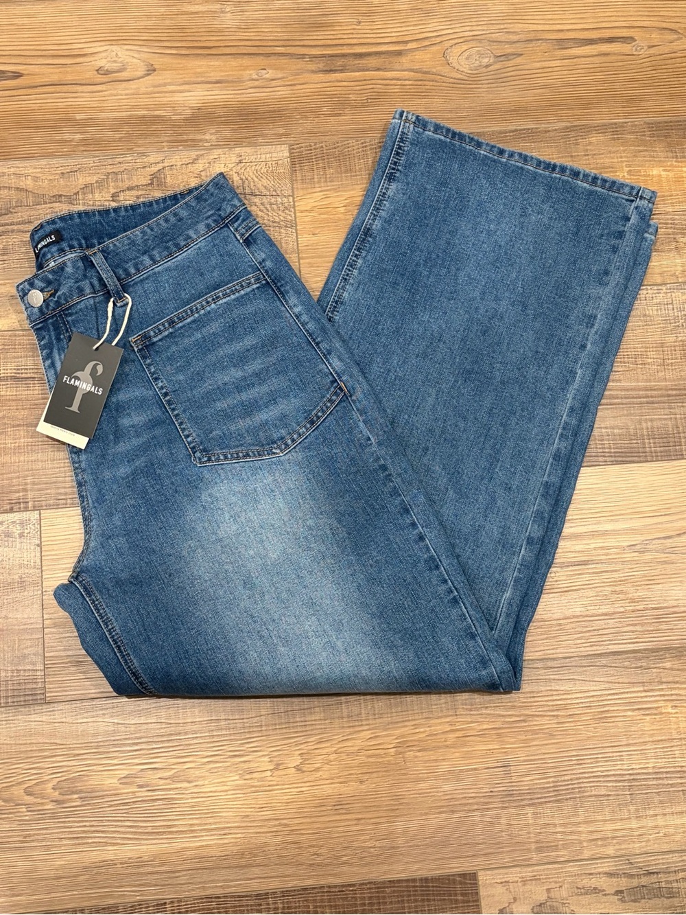 Flamingals High-Rise Wide Leg Jeans in Medium Blue Plus 2XL